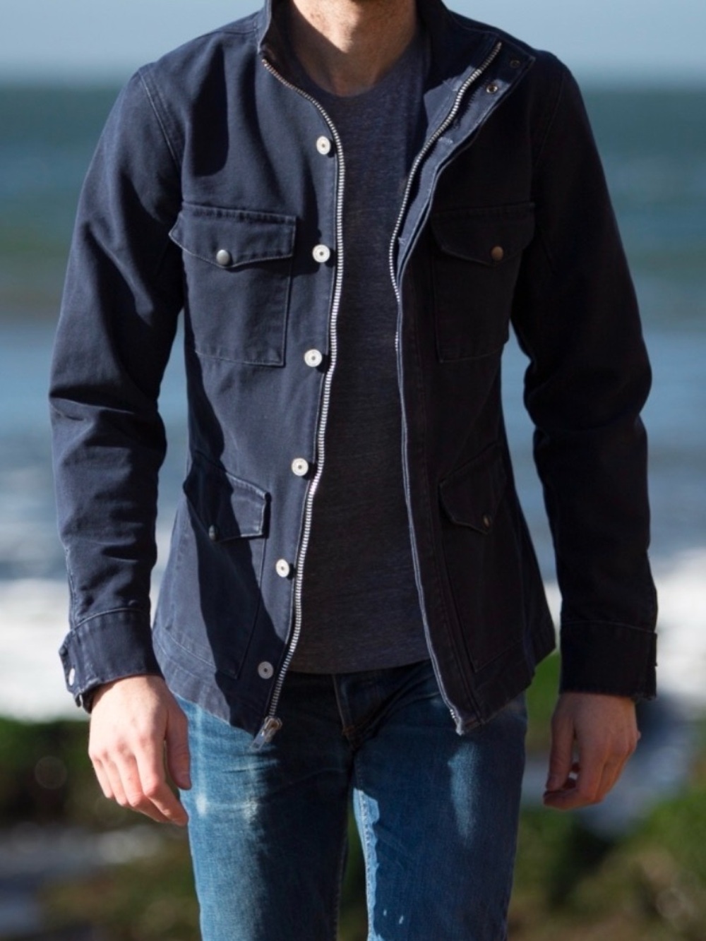 Gustin Navy Military Canvas Field Jacket Mens XS Utility 4-Pocket